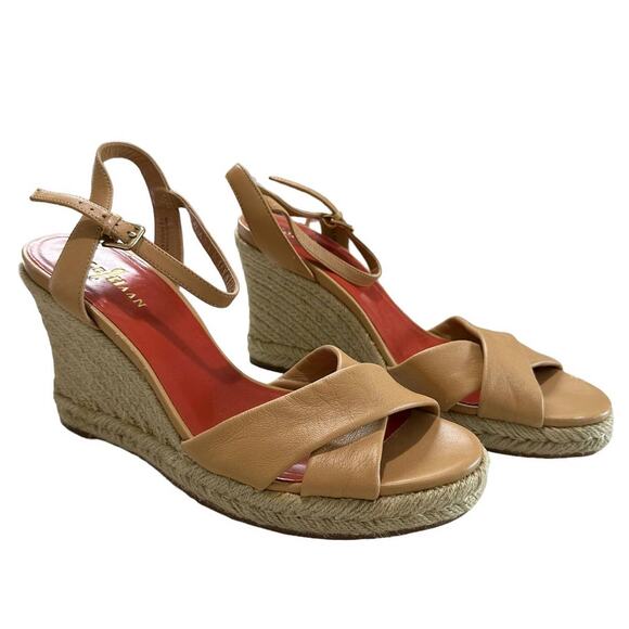 Cole Haan camila ankle strap‎ brown espadrille wedge size 10 - Picture 1 of 5